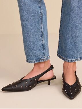 NIB Lulus Women’s Josefina Black Kitten Heel Shoes 9